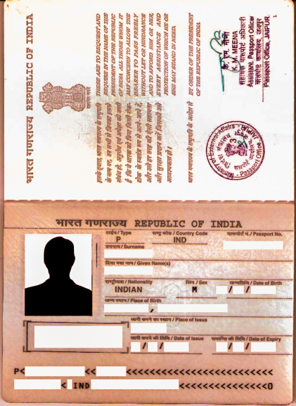 content of a indian passport